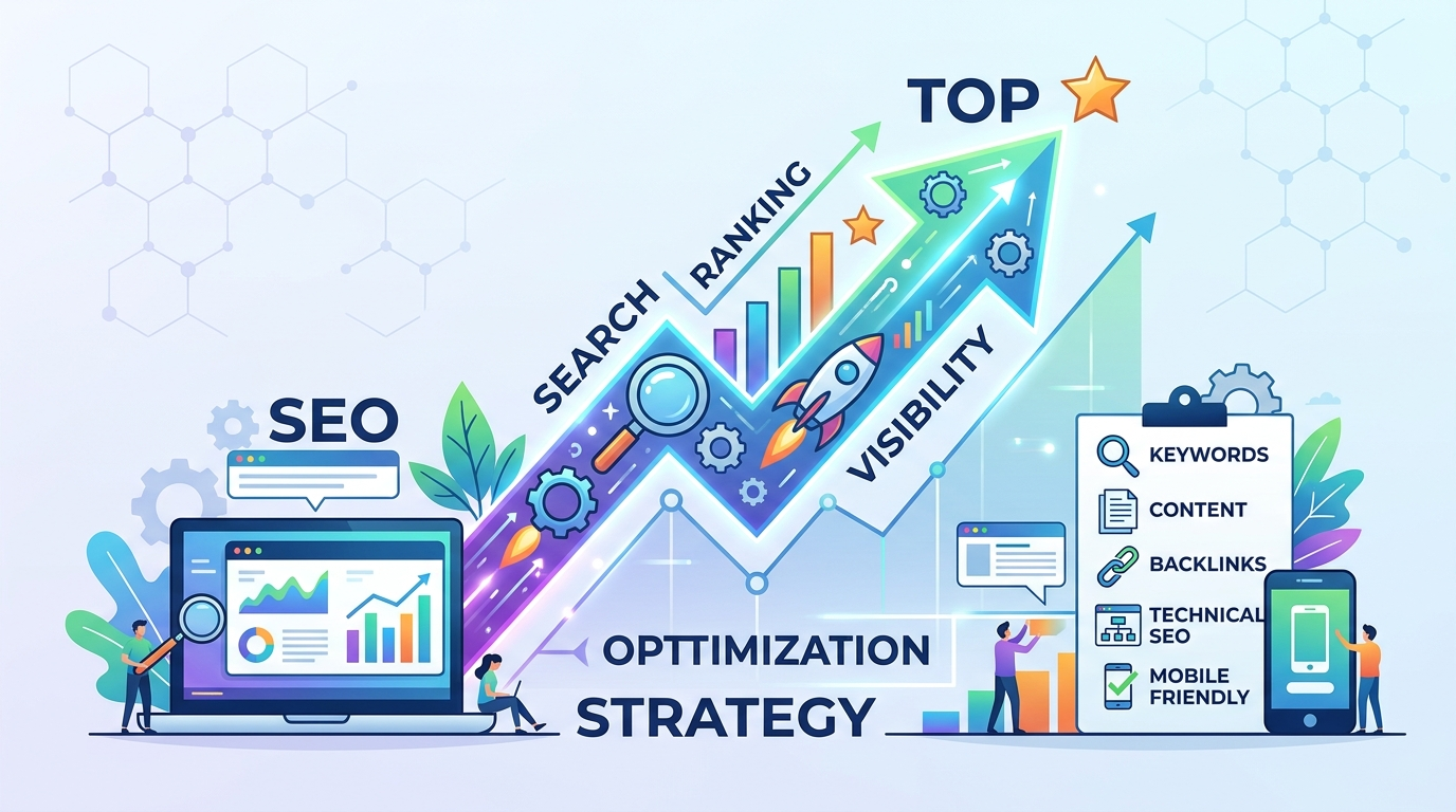 SEO 최적화 전략 가이드 일러스트