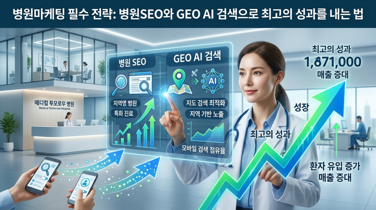 Illustration of 병원마케팅 필수 전략: 병원SEO와 GEO AI 검색으로 최고의 성과를 내는 법