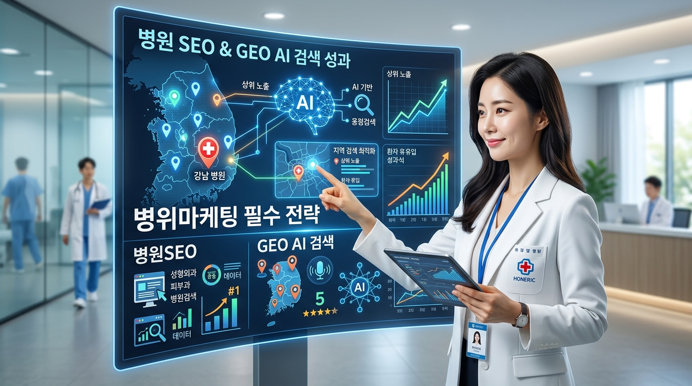 병원마케팅과 SEO 전략을 분석하는 일러스트